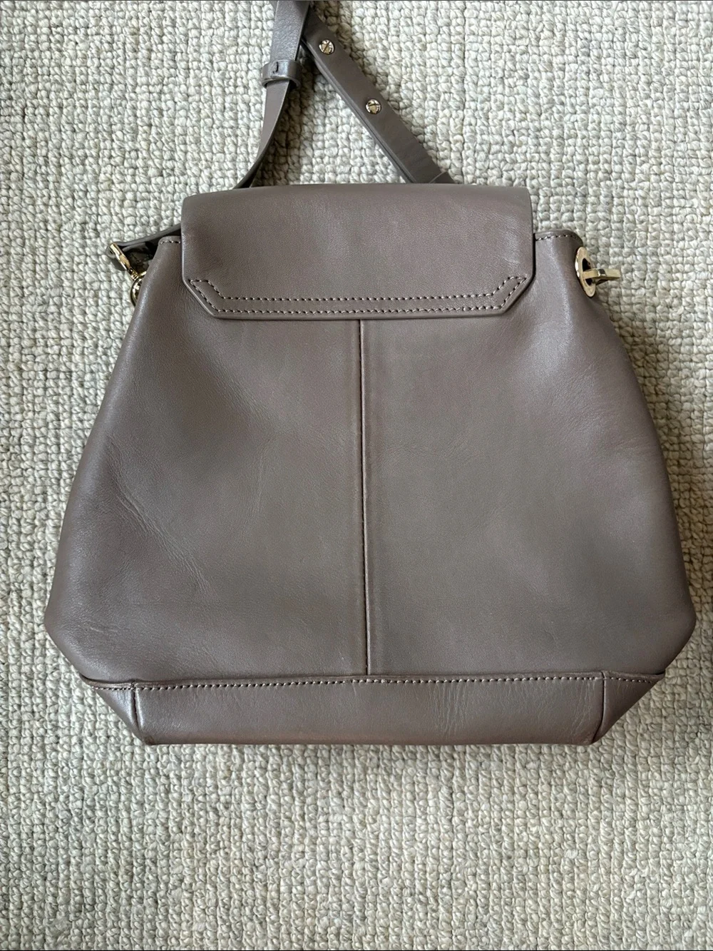 Liebeskind Taupe Brown Leather Crossbody Bag with Gold Hardware Lobster Clasp